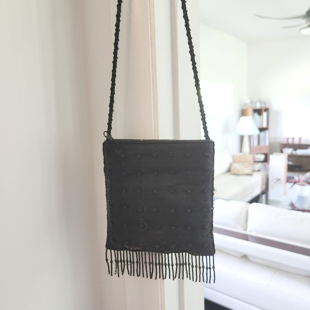La Regale Small Black Beaded Evening Bag